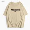 Prosecco Letter Print Модные летние футболки из хлопка, американская уличная одежда, женские топы 2024 года, новые свободные футболки с коротким рукавом и круглым вырезом Y2K