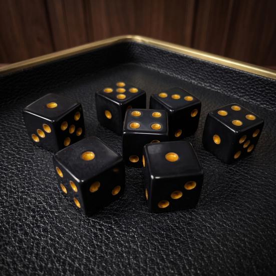 Black Gaming Dice 5/10/15Pcs 16mm with Golden Dots, 6-Sided Acrylic Durable Set Set, Classic Tabletop Board Game Accessories Portable