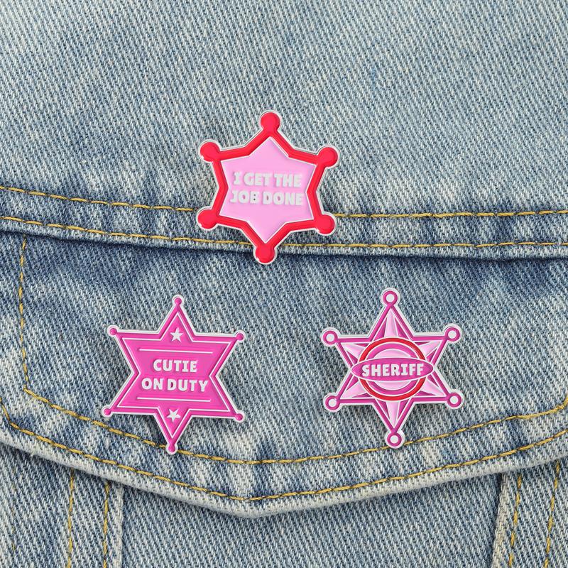 Cutie On Duty Enamel Pins Pink Shriff I Got The Job Done Brooches Lapel Badges Cowboy Game Jewelry Gift for Friends