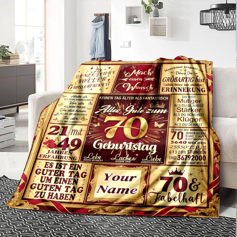 Vintage 70Th Birthday Celebration Blanket Personalized Name Soft Warm And Versatile For Sofa Bed Office And Travel Machine Washable Comfortable In All