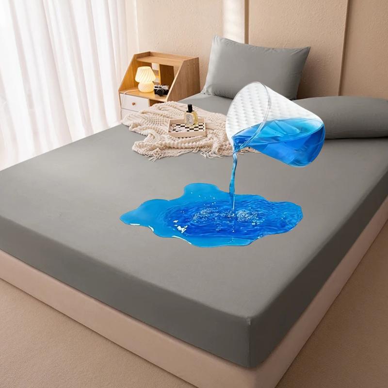 1 Waterproof Fitted Sheet,Solid Color Bed Cover Sheet, Bed Cover Mattress Cover Elastic Band Bed Skirt Breathable Sheet Only 1 Sheet