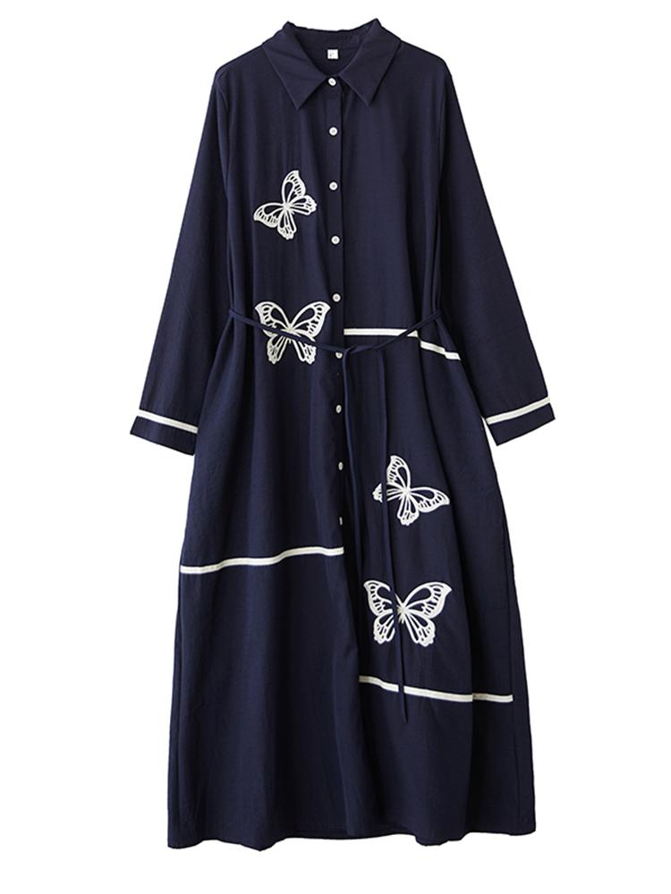 Xitao Однобортное платье с вышивкой и лацканами GYX1514