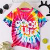 Girls' Tie Dye Letter Print Crew Neck Casual Summer Short Sleeve Clothes T-Shirt for Boy Child T-Shirts Kids Tops 6 To 12 Years