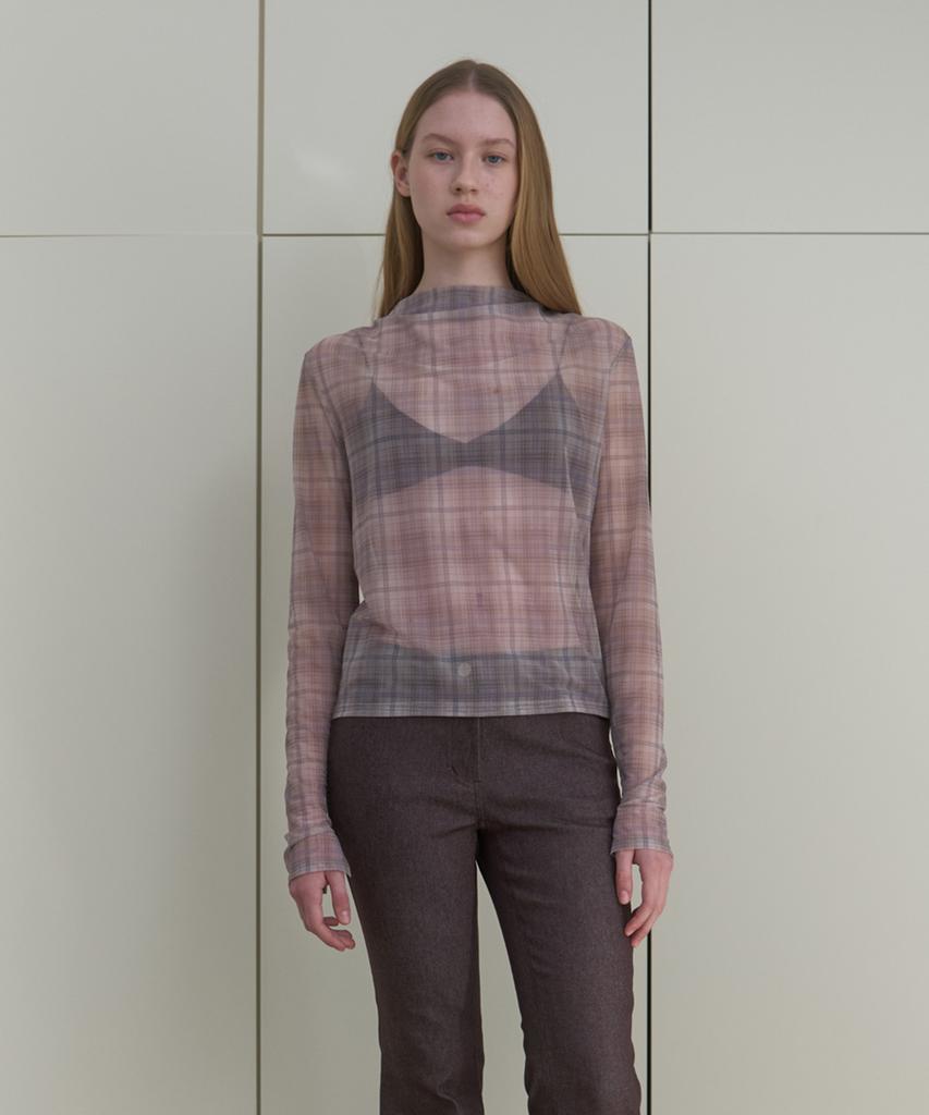 MA JOURNEE Turtle Neck Sheer Shirt_Greige