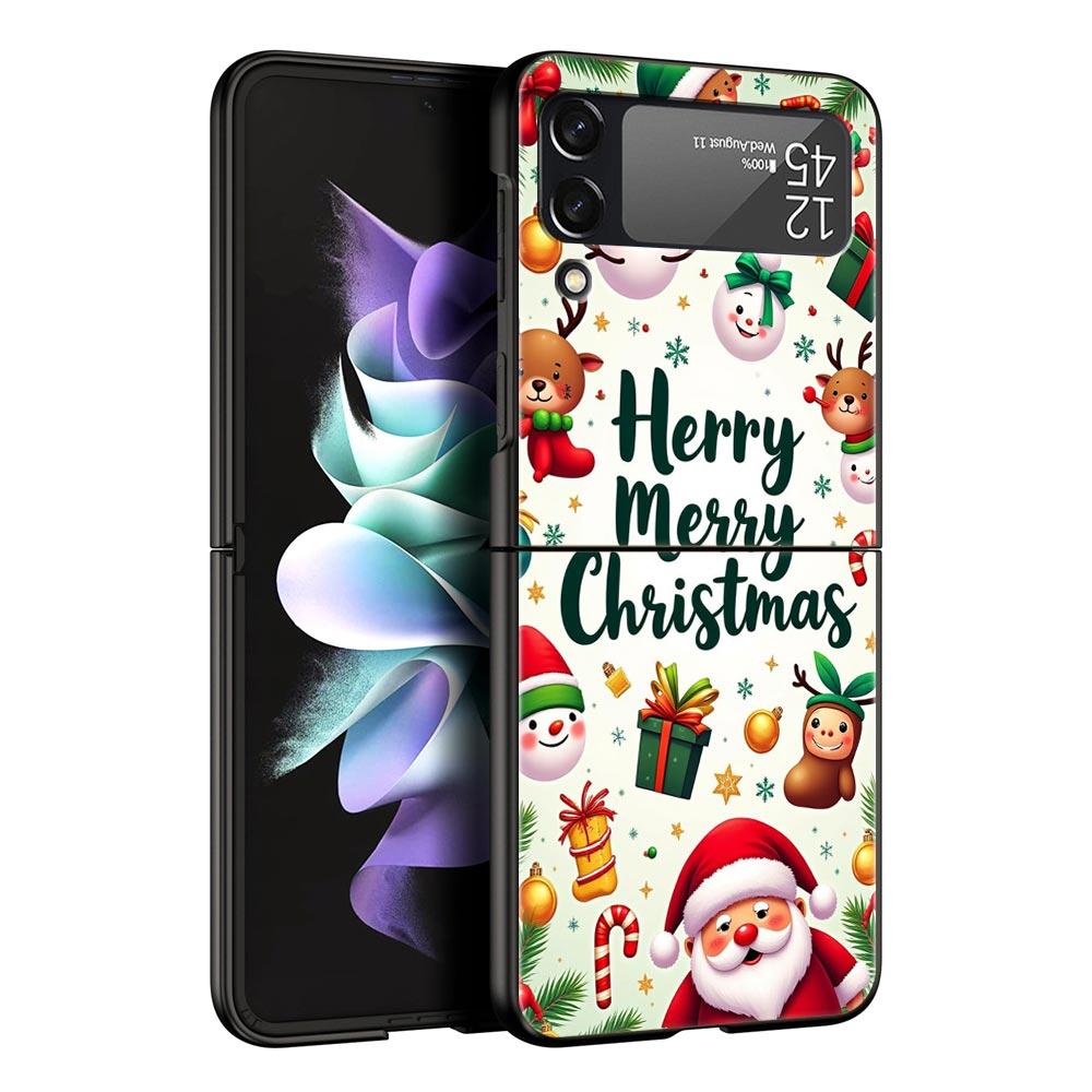 Merry Christmas Hard PC Phone Case For Samsung Galaxy Z Flip 7 6 5 4 Black Cover For Galaxy Z Flip 3 Foldable Fundas Shell Capas