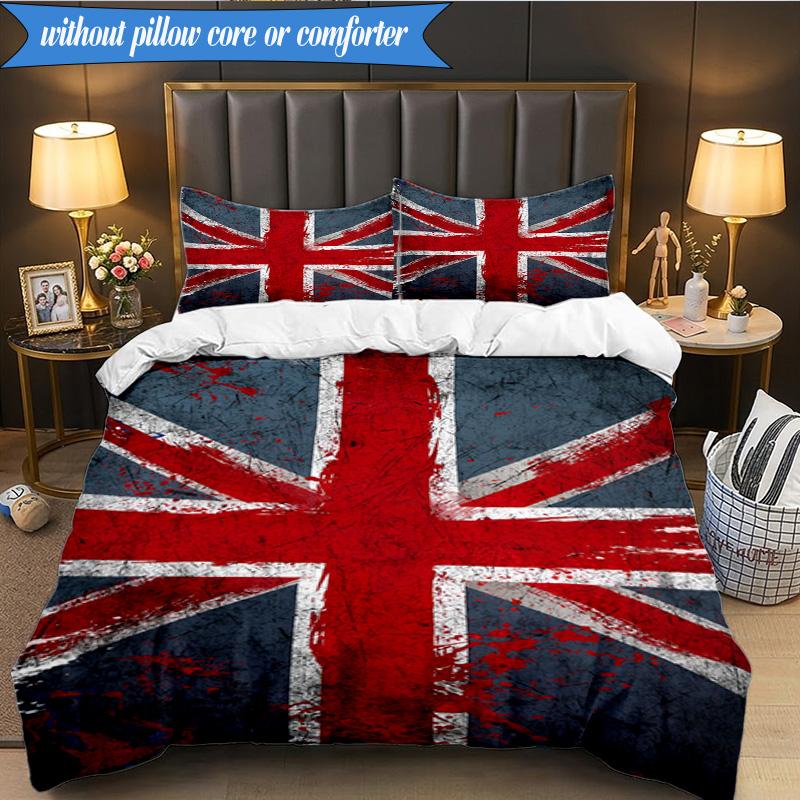 3PCS British Flag Artwork Bedding Set 2D Printing (Includes 1 Duvet Cover + 2 Pillowcases Coreless), Bedroom decor,Fan gift