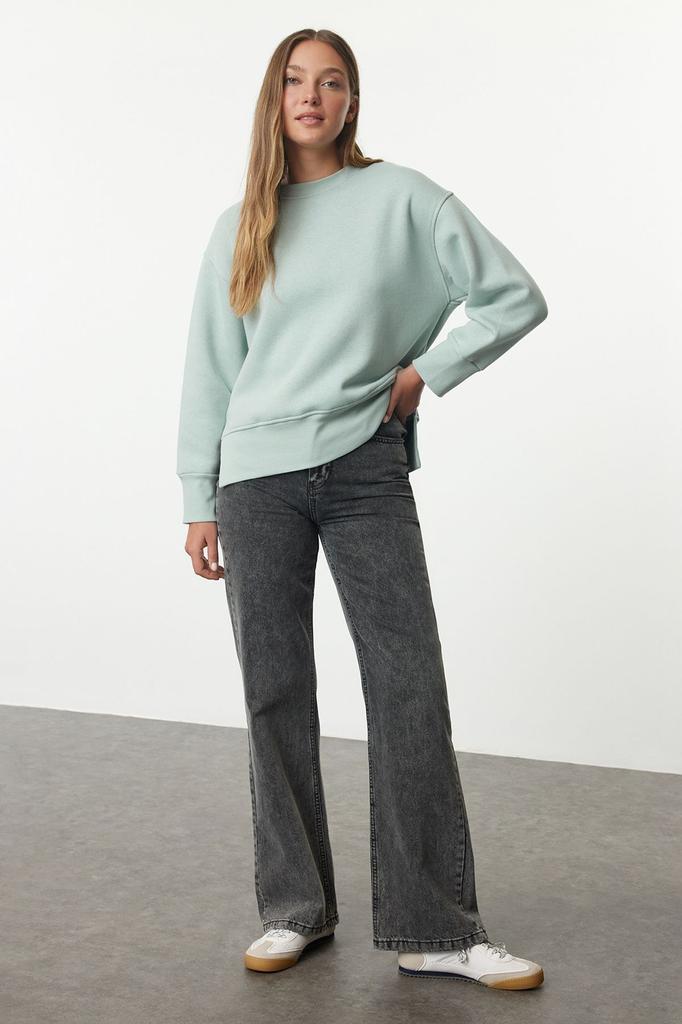 Женская модная стильная толстовка с толстым флисом внутри и круглым вырезом, стандартная посадка, базовая трикотажная толстовка