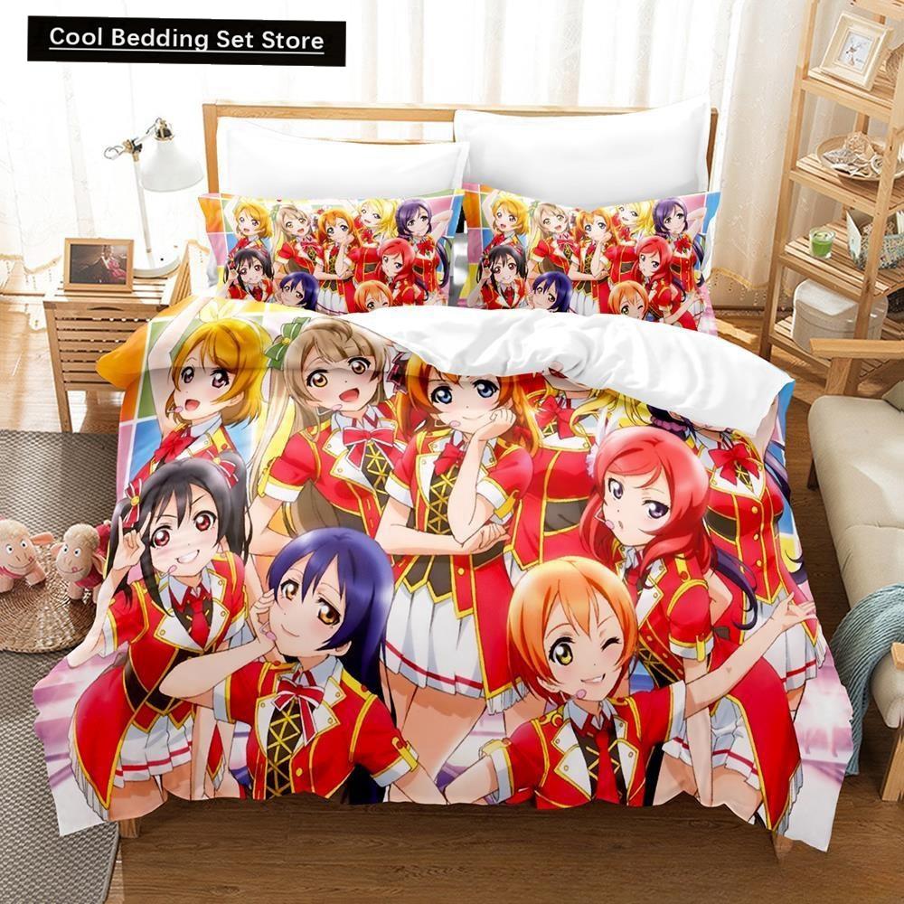 Аниме Каваи Девушки Love Live! 3D-печать Комплект постельного белья односпальный двуспальный двуспальный двуспальный комплект для взрослых и детей комплект пододеяльников