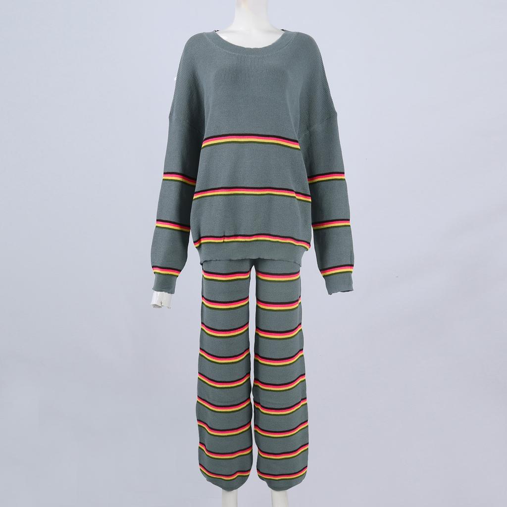 Women's 2 Piece Outfits For Women Oversized Striped Sweaters Sets