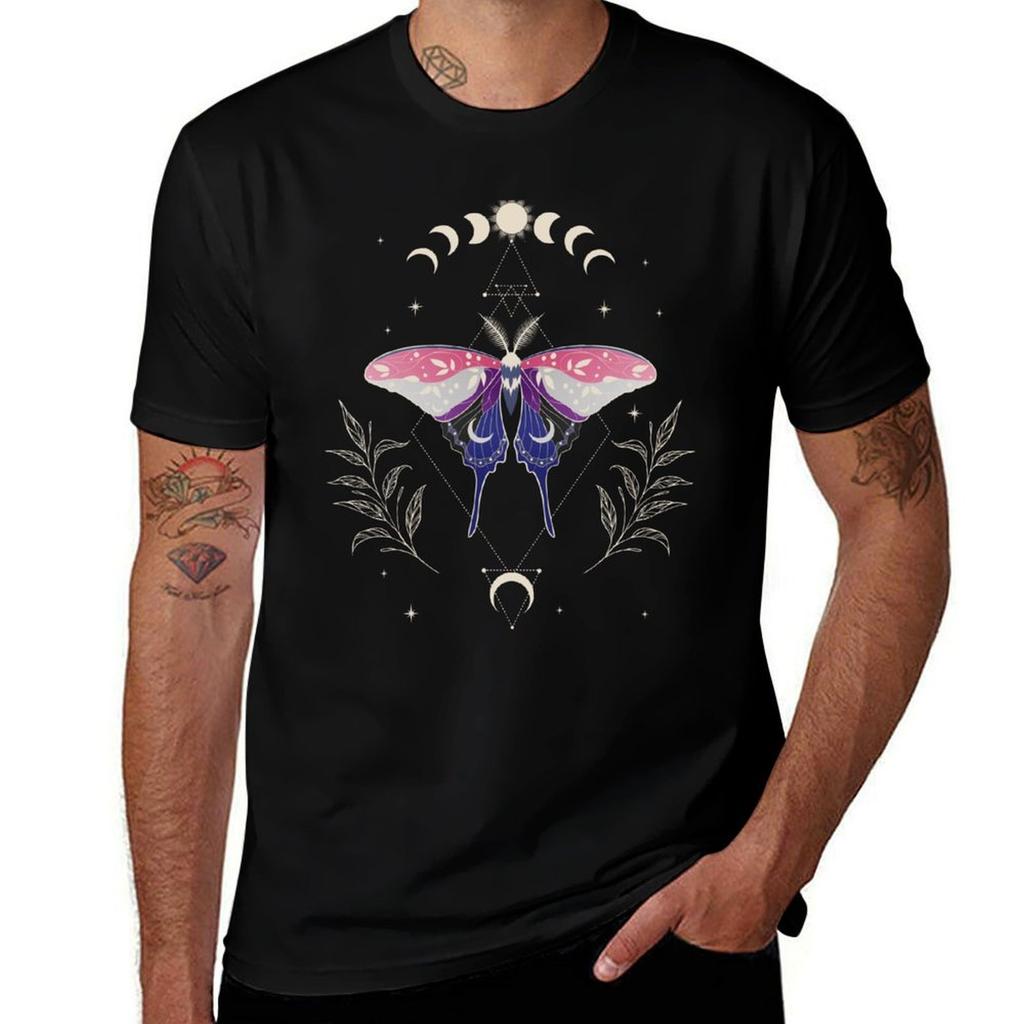 Genderfluid Luna Moth Celestial Cottagecore Lgbt Pride Flag Tshirt Festival Casual Short Sleeve Tshirt