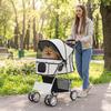 Folding Dog Stroller with Reflectors, Swivel Wheels, Brakes, and Washable Cushion, Grey