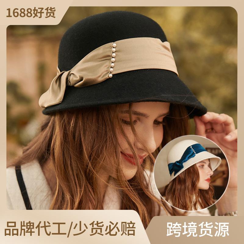 Autumn and Winter Lady Retro Pure Wool Felt Hat Bucket Hat Tide Hat Pure Wool Warm
