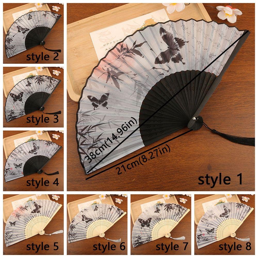 Antique Bamboo Folding Fan Ink Wash Painting Portable Fan Decorative Silk Hand Fan  Hanfu Cheongsam