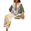Женская одежда 2025 осень и зима новый темперамент мода свободная повседневная рубашка с принтом широкие брюки костюм женщины