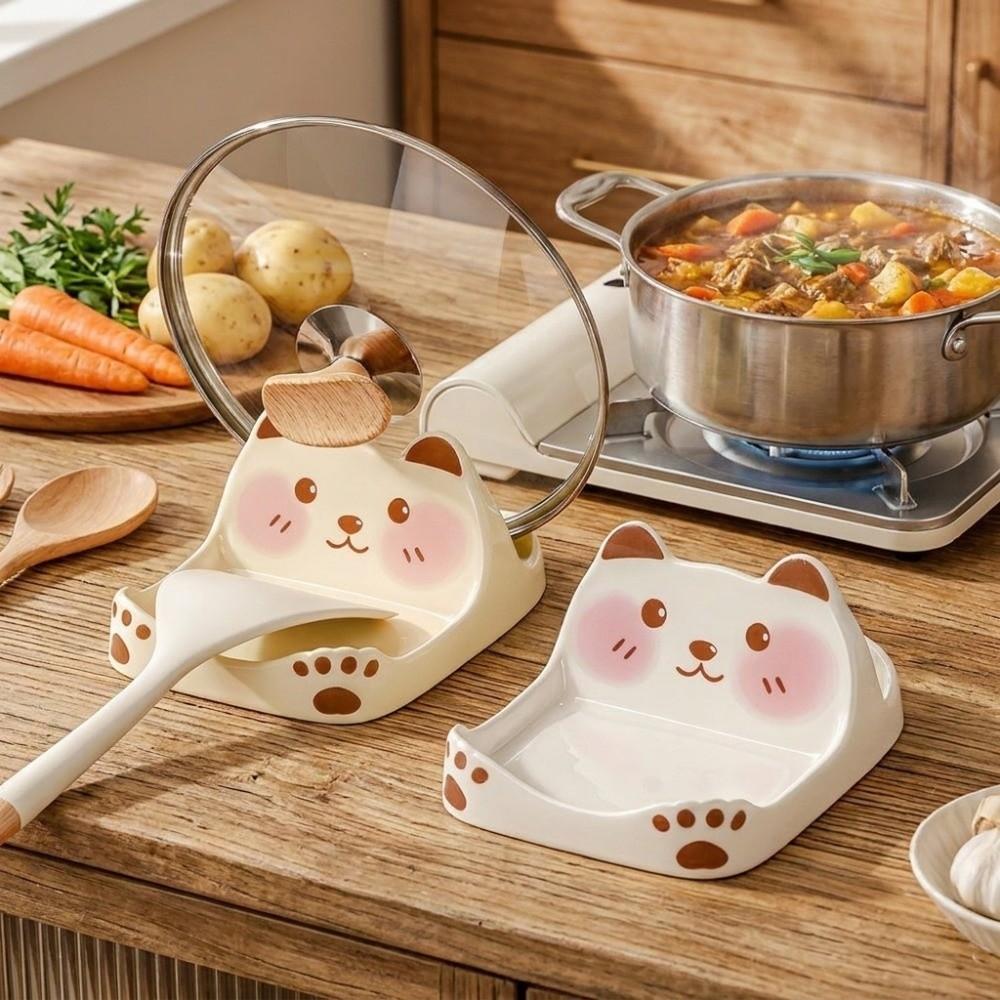 Non-Slip Ceramic Pot Lid Holder Space Saving Kitchen Countertop Organizer Spatula Rack Cabinet