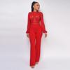 Women's High Collar Lace Lace Fashion Solid Color Chiffon Long Sleeve High Waist Jumpsuit