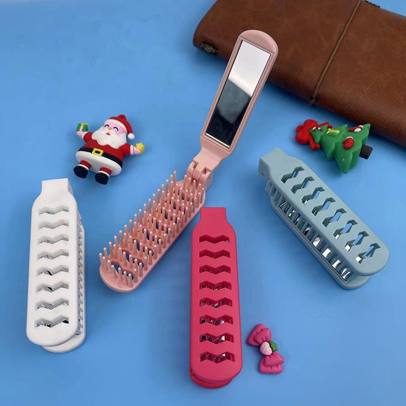 Hollow Comb Foldable Small Hair Comb 2 In 1 Hair Brush With Mirror Portable Massage Anti-Static Comb Trave Styling Accessories