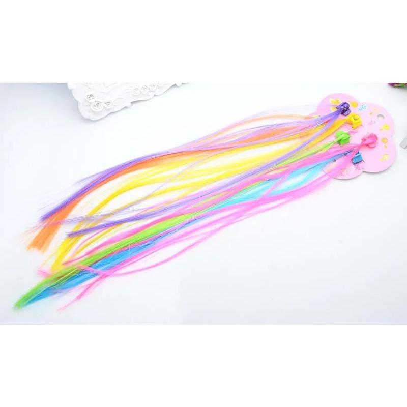 6pcs Girls Colorful Heart Wigs Ponytail Hair Ornament Princess Hair Claw Clips Twist Braid Headwear Kids Girls Hair Accessories