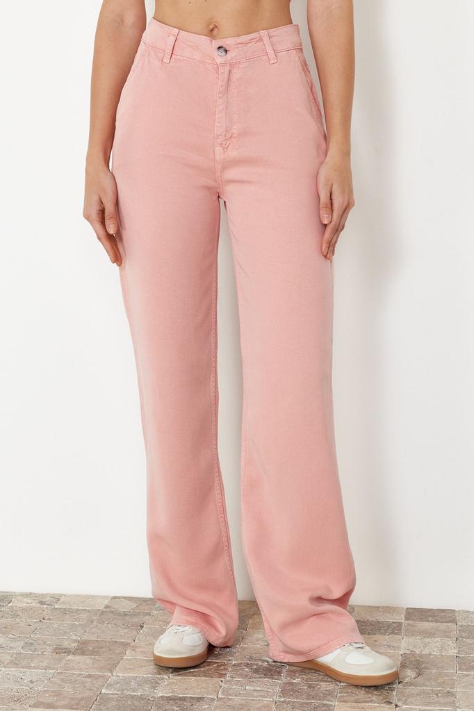 Women's Style Trousers Pink 100% Tencel Low Waist Wide Leg Jeans