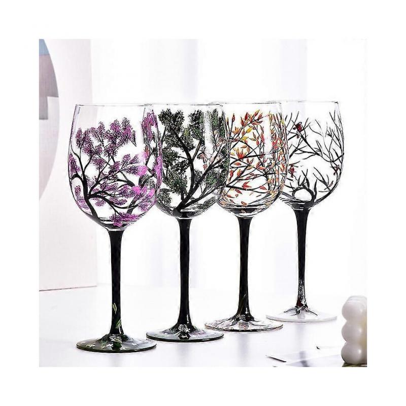 (C)Four Seasons Trees Wine Glasses Goblet Creative Printed Glass Cup For Wine Beer