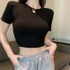 Повседневная облегающая белая футболка с коротким рукавом для женщин, летняя сексуальная укороченная футболка с открытой спиной, женская одежда, простая хлопковая футболка с круглым вырезом 24381
