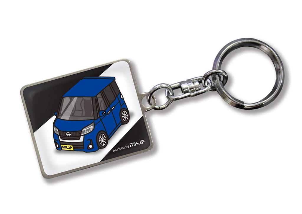 MKJP Custom Keychain for Nissan Dayz Roox Highway Star B21A, Black Base, Blue Car Color