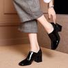 High Heels Women's Early Spring New First-layer Cowhide Patent Leather Deep-mouth Single Shoes Square Head Thick Heel Two Shoes