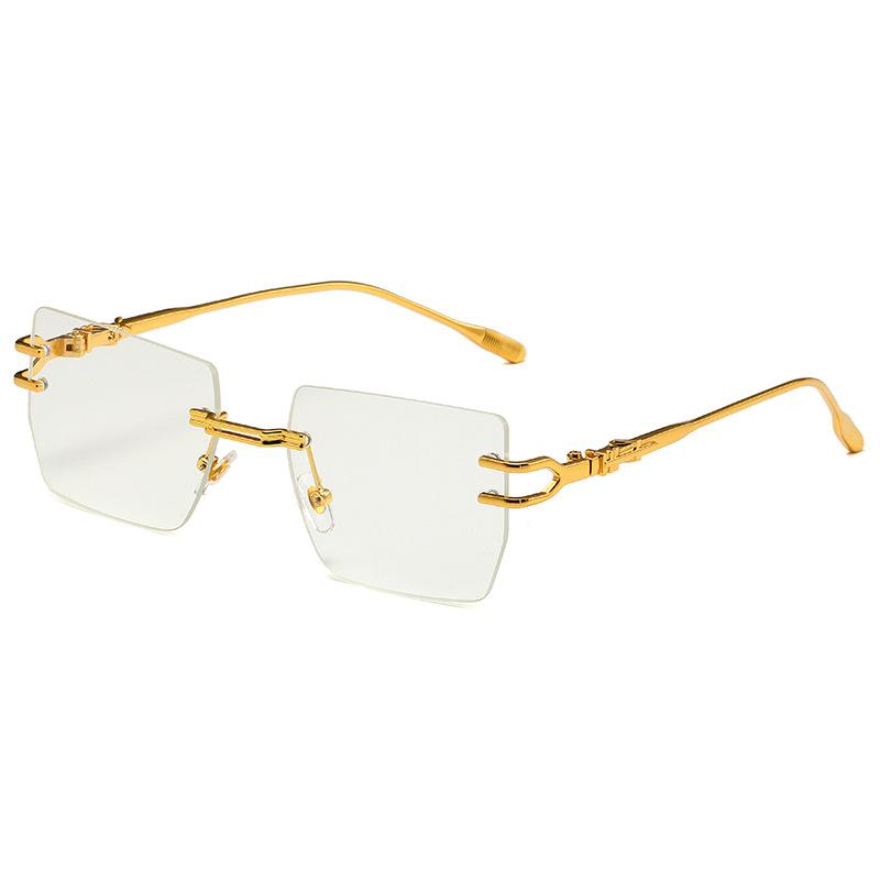 European and American new square frameless sunglasses, personalized trimmed fashion versatile beat sunglasses women