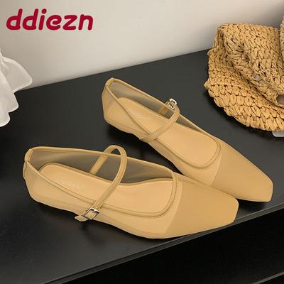 Мода Новинка 2025 Мода Мелкие Женские Мэри Джейн Лолита Обувь Женская Обувь с Ремешком и Пряжкой Сетчатая Дышащая Женская Балетная Обувь