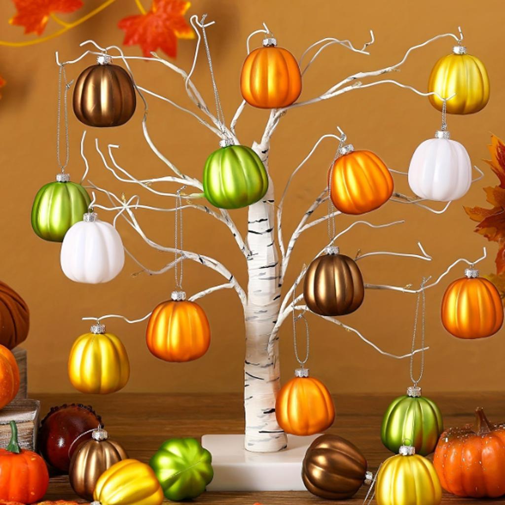 Pack Of 20 Matte Finish Halloween Pumpkin Baubles Decorations Plastic Hanging Ornament For Holiday Parties