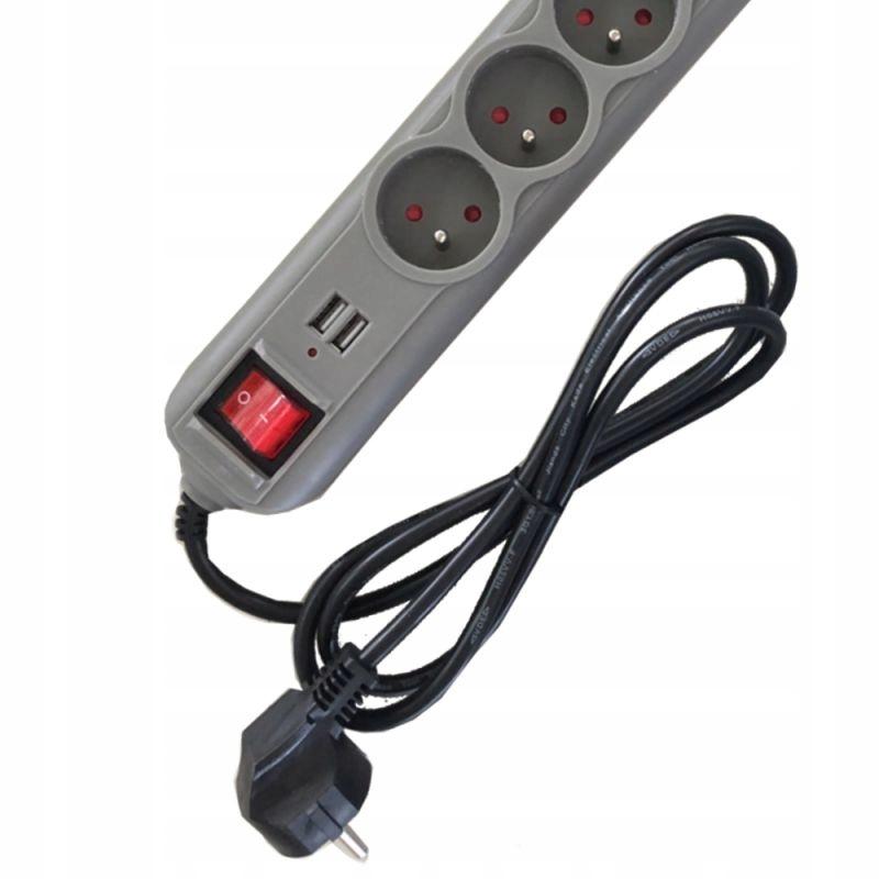 Extension cord 1.5M Strip 2XUSB + 5X230V + Switch