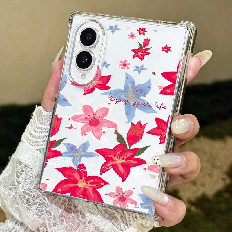 Чехол с тропическими листьями и цветами для Samsung Galaxy Z Fold 8 Ultra 7 6 5 4 Z Fold8 Fold7 Fold6 Fold5 Шарнирный Прозрачный Тонкий Жесткий Складной Чехол для Телефона