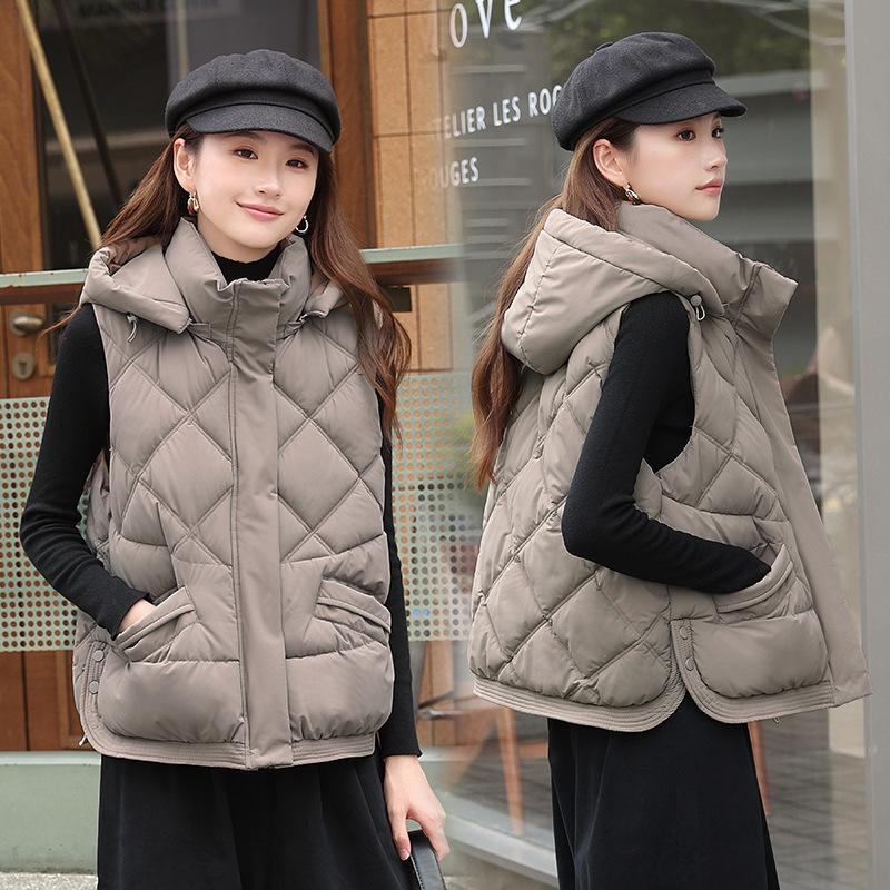 Winter new down cotton vest women's loose foreign style hooded vest vest vest women's vest jacket