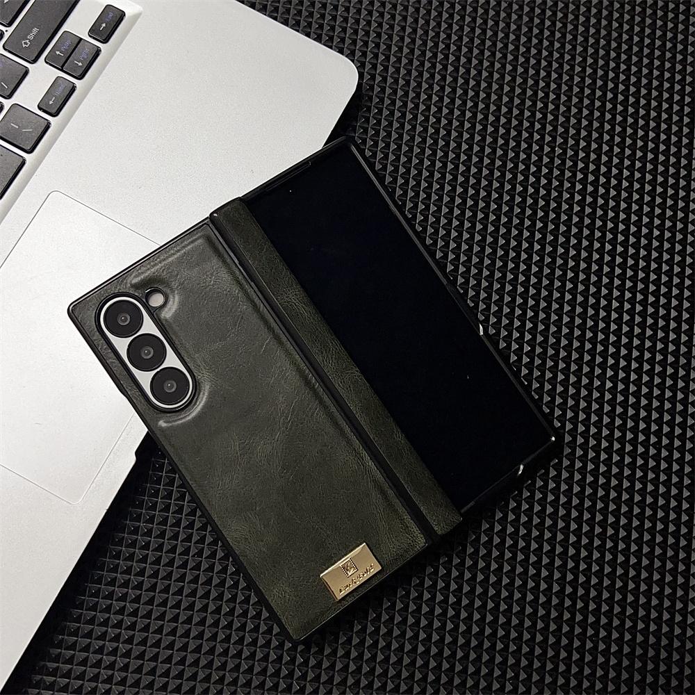 Ретро кожаный жесткий противоударный чехол для телефона Samsung Galaxy Z Fold 6 5 4 3 Fold6 Fold5 Fold4 Fold3 защитный чехол с шарниром