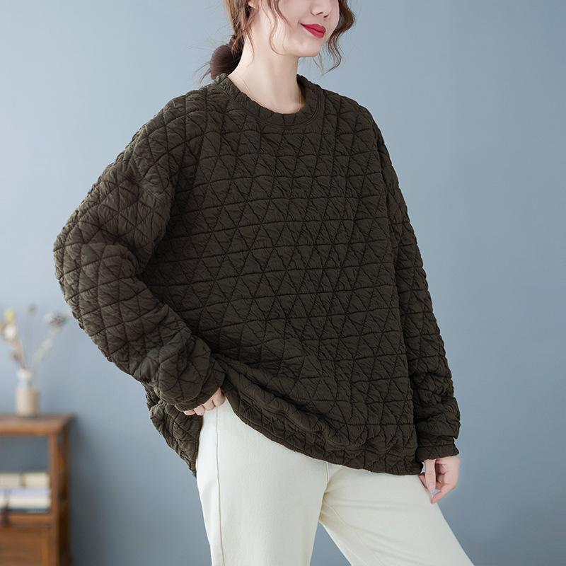 Plus Size New Sweatshirts Pullover Women Plaid Casual Autumn Loose Basic Oversize Tops