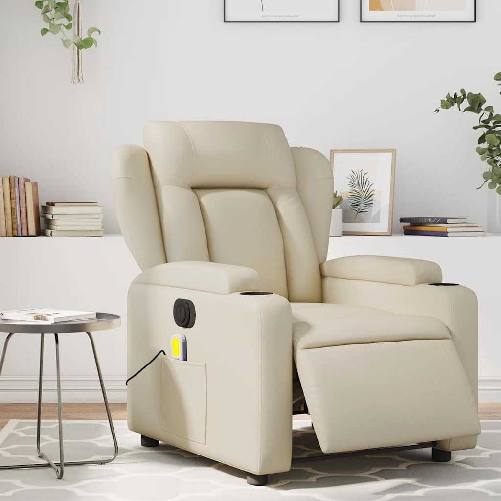 Electric Massage Chair Cream Faux Leather