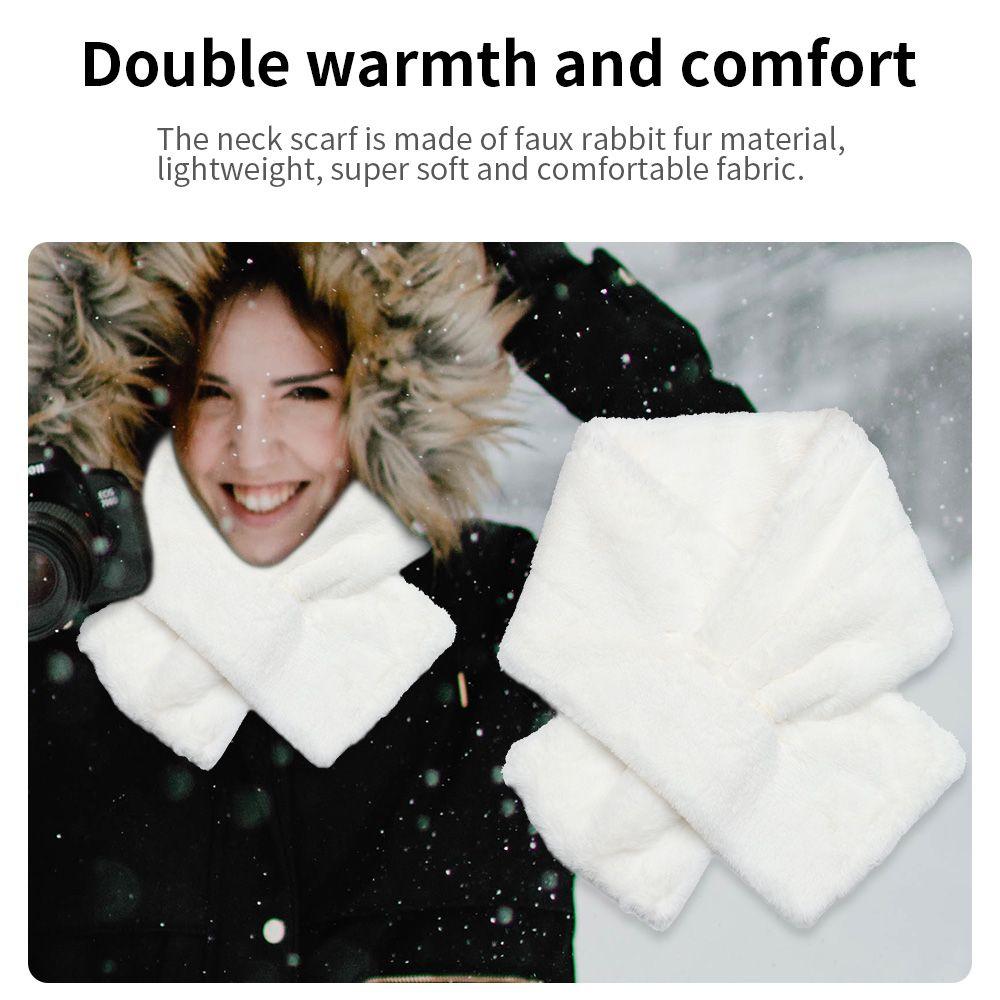 Women Shawl Faux Rabbit Fur Plush Neck Warmer Neckerchief Wrap Cross Scarf Solid Color