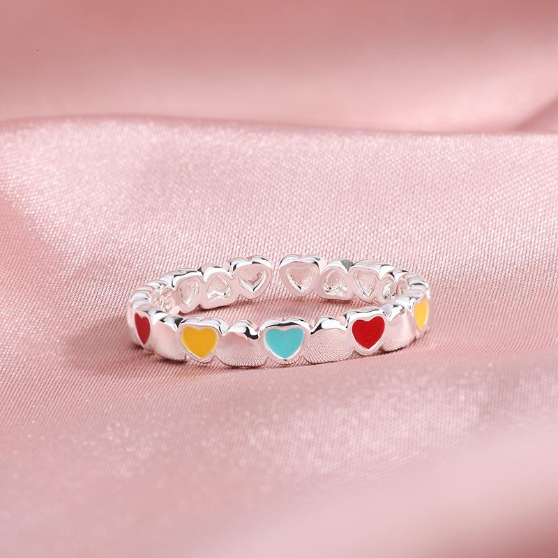 Original 925 Sterling Silver Colorful Heart Rings For Women Counple Wedding Engagement Silver Women's Diamond Ring Fine  Jewelry