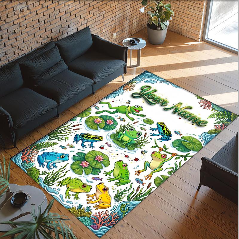 Frog Theme Crystal Velvet Floor Rug Personalized Custom Name Text Warm Carpet Home Decoration