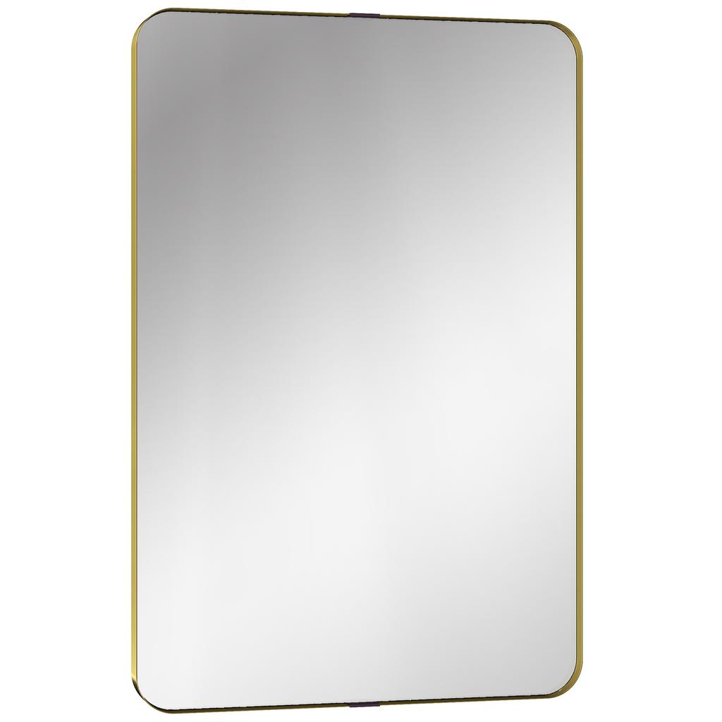 Rectangular Wall Mirror 90 X 60 Cm Wall Mounted Bathroom Mirror W Aluminium Alloy Frame And Tempered Glass Gold Tone