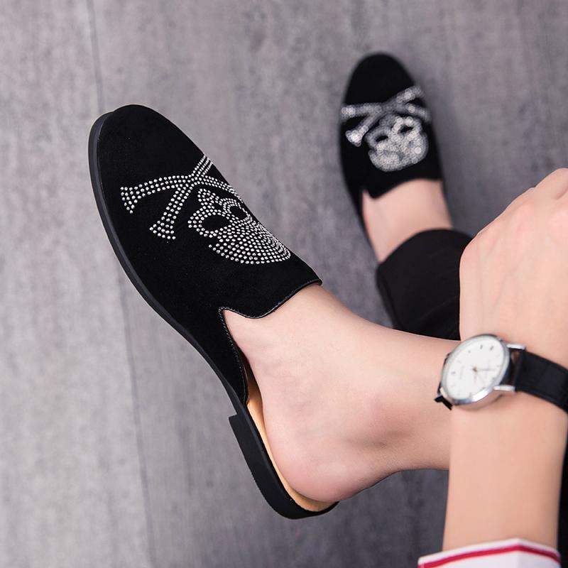 Мужские сандалии, тапочки, мюли, мокасины, сабо, летние туфли с черепом и головой мертвеца, повседневные туфли с открытой спиной, полуоблегающие туфли для вечеринок