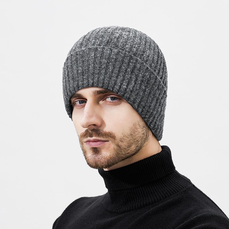 Зимняя шерстяная теплая вязаная шапка Мужская уличная ветрозащитная холодостойкая флисовая манишка Комплект из двух предметов шерстяная шапка
