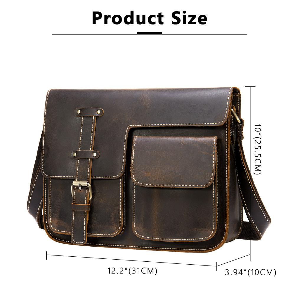 Crazy Horse Genuine Leather Satchel Boys Retro Trend Shoulder Bag Large Capacity Bag Slanting Cross Medium Bag