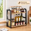 2 Tier Metal Wood Countertop Shelf Space Saving Kitchen Rack Organizer with Side Hooks for Coffee Mugs Spice Jars Condiments
