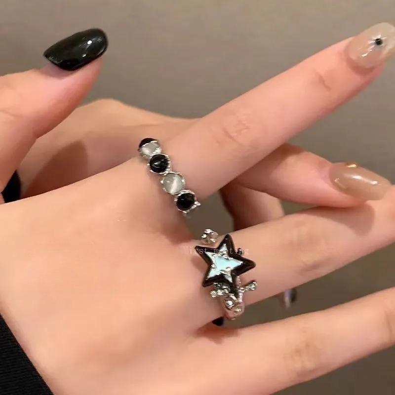 Новое кольцо Y2K Kpop Lucky Star с регулируемым сердечком, нерегулярное геометрическое кольцо в стиле панк, ретро, женский комплект колец с кристаллами, модные ювелирные изделия для девочек, подарки