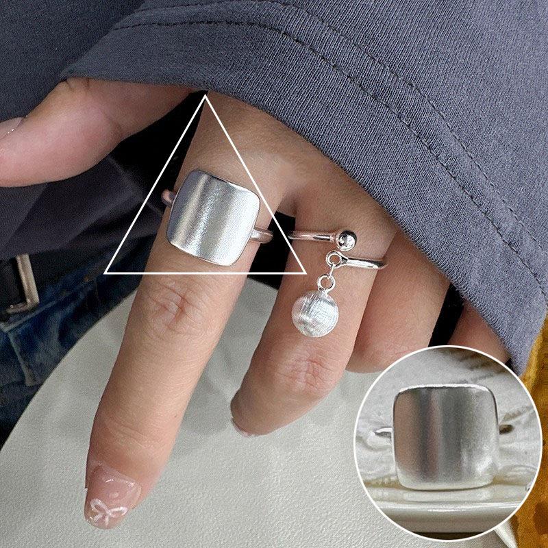 Women's Wide Band Geometric Frosted Matte Open Ring, S925 Silver Plated Creative Index Finger Design