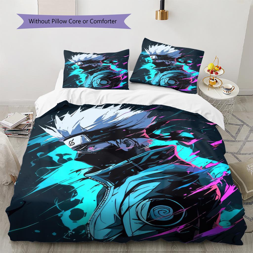 Хатаке Какаши Узор Наруто Постельное белье Домашний декор Подарок на день рождения (1 пододеяльник + 2 наволочки, без наполнителя)