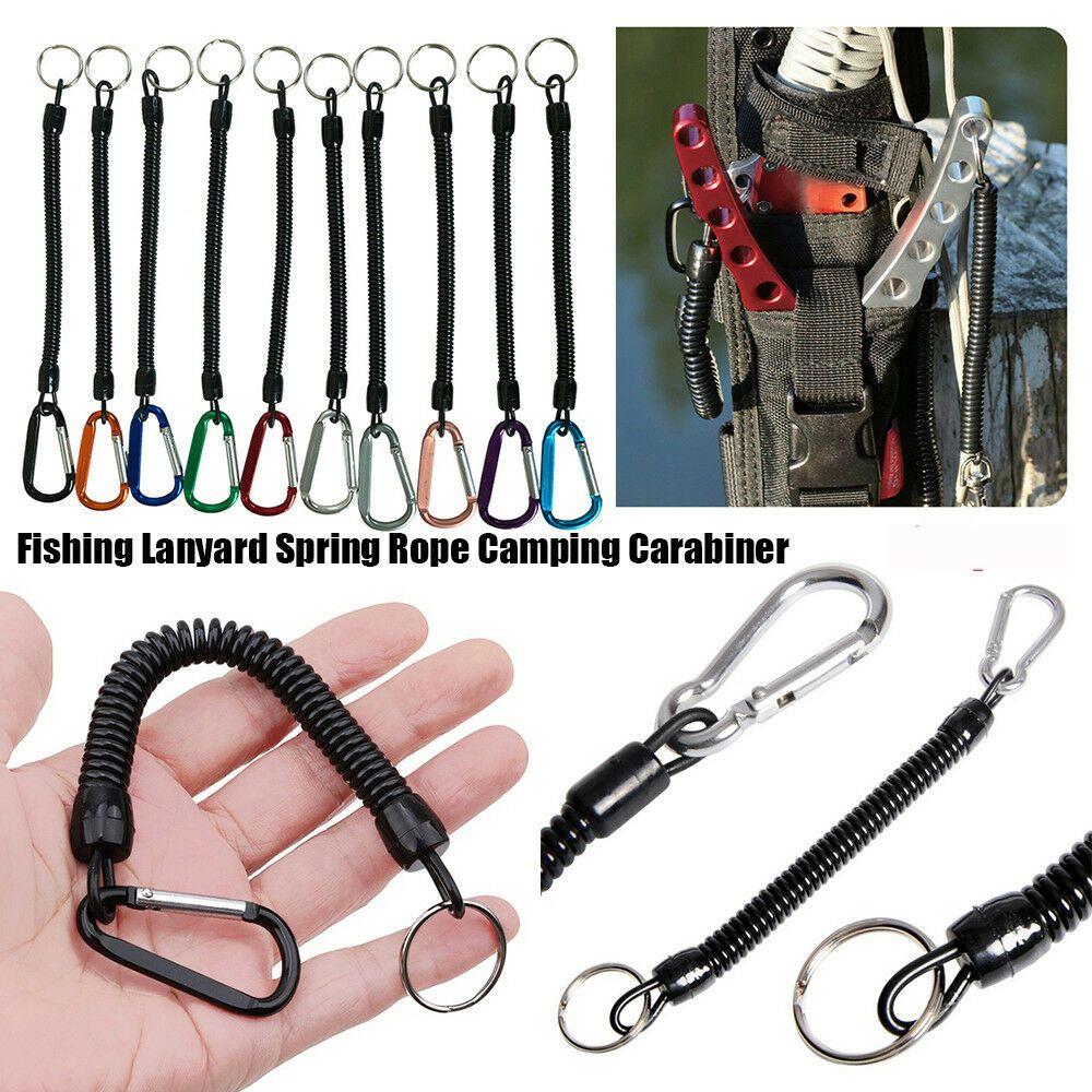 Camping Elastic Outdoor Tools Anti-lost Tackle Spring Rope Carabiner Fishing String Lanyards