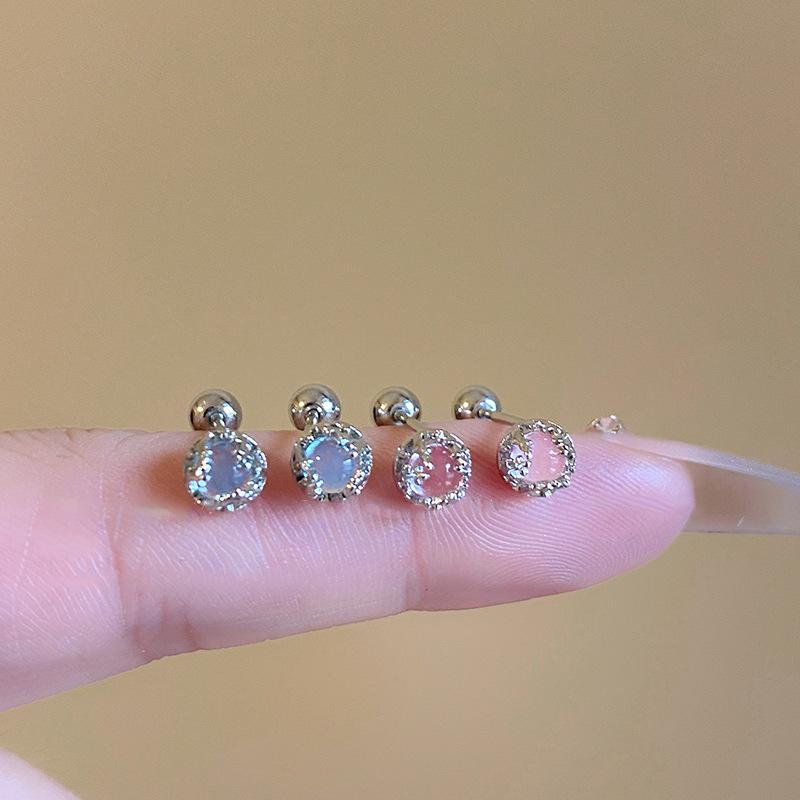 Серьги из розового лунного камня для женщин, чтобы спать без ковыряния, серьги в ушные отверстия, нишевые высококачественные гвозди для ушных косточек