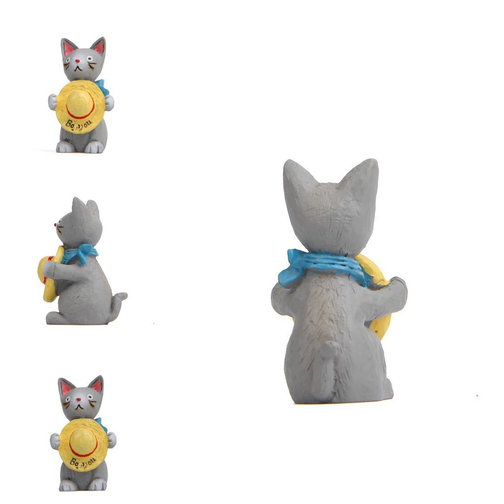 Resin Standing Cat Holding Straw Hat Ornament For Living Room Decoration And Photo Shoots